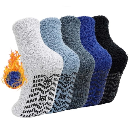 AMITOFO Fuzzy Socks 5 Pairs Slipper Socks for Men Soft Cozy Plush Fluffy Socks with Grips Non Slip Winter Warm Sock