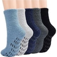 thumbnail image 1 of AMITOFO Fuzzy Socks Mens Soft Cozy Fluffy Slipper Socks Non Slip Grip Socks Winter Warm Plush Sleep Sock 5 Pairs , Size 6-12, 1 of 7