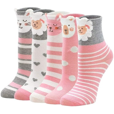 AMITOFO Girls Ankle Socks Cute Animal Pattern Cotton Crew Socks for Kids Toddler Children for 2-11 Years old,5 Pairs