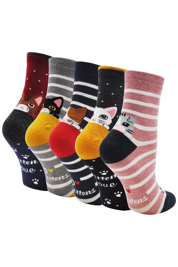 Girls Socks Cute Cat Soft Cotton Ankle Socks for Girls Kids Toddler Socks 2t-3t ,5 Pairs