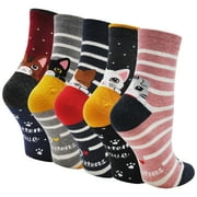 AMITOFO Girls Socks Cute Cat Soft Cotton Ankle Socks for Girls Kids Toddler Socks 7-9 Years ,5 Pairs