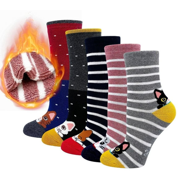 AMITOFO Girls Socks Toddler Kids Thermal Socks Cotton Cute Animal Warm Winter Ankle Crew Socks for 2-11 Years Children Little Boys Girls,5 Pairs