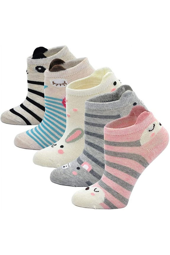 Kids Girls Ankle Socks Low Cut Cotton Funny Novelty Animal Short Socks 5 Pairs