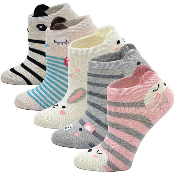 AMITOFO Kids Girls Ankle Socks Low Cut Cotton Funny Novelty Animal Short Socks 5 Pairs