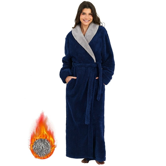 AMITOFO Long Hooded Robes for Women Luxurious Plush Bathrobes with Pockets & Waist Belt Full Length Bathrobe Winter Warm Sleepwear - L & Gray