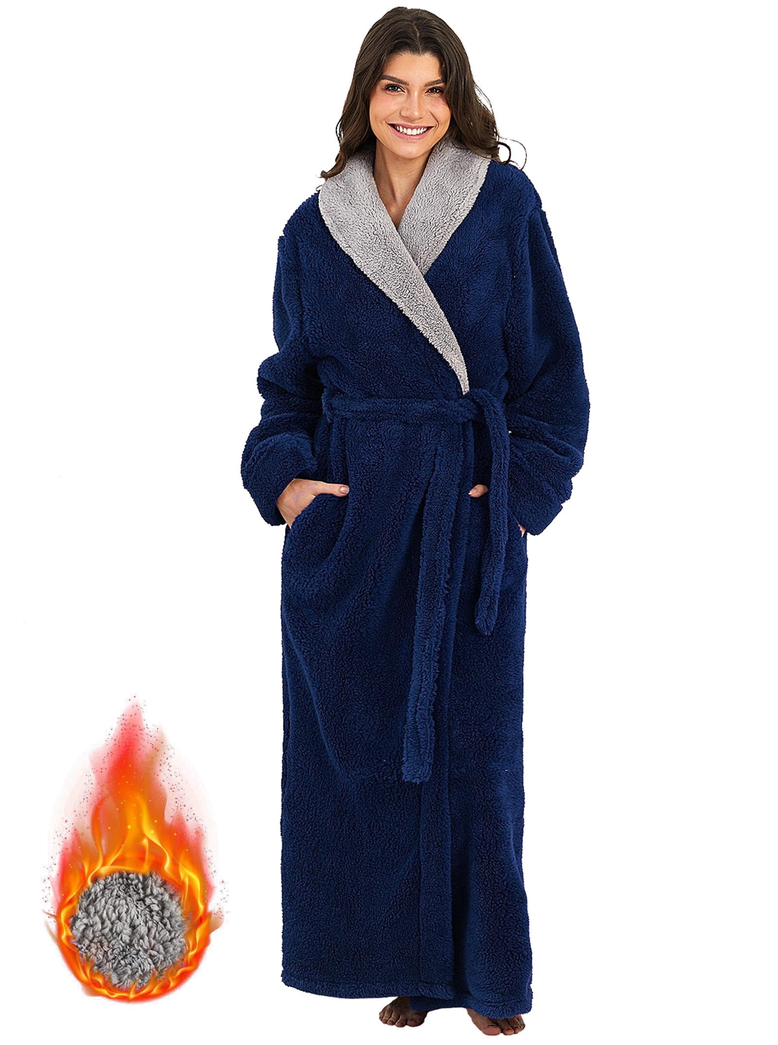Gray Robe AMITOFO Long Hooded Robes for Women Luxurious Plush Bathrobes with ...