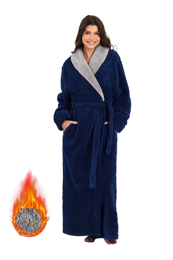 Long Hooded Robes for Women Luxurious Plush Bathrobes with Pockets & Waist Belt Full Length Bathrobe Winter Warm Sleepwear - XL & Gray