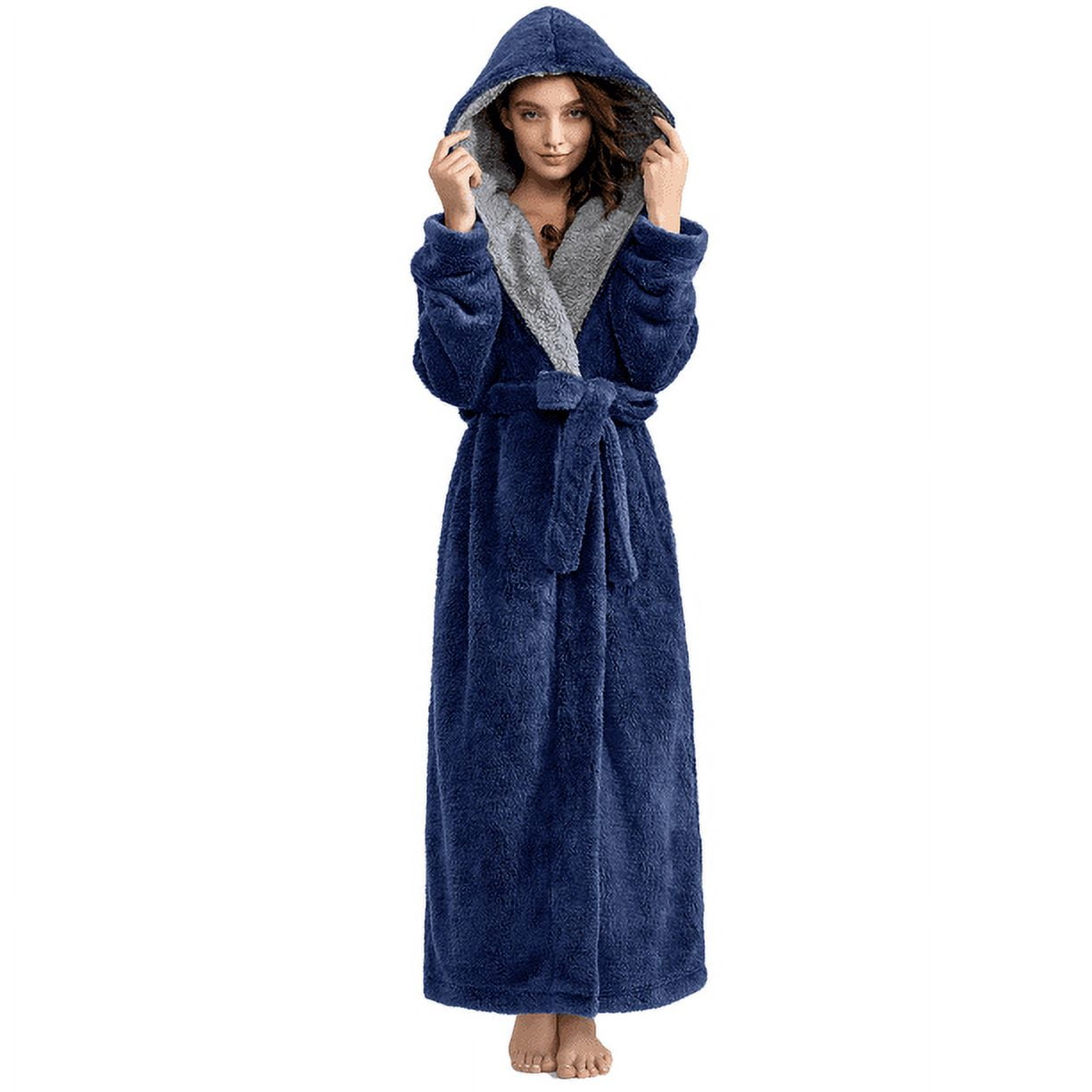 AMITOFO Long Hooded Robes for Women Luxurious Plush Bathrobes with