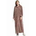 thumbnail image 1 of AMITOFO Long Hooded Robes for Women Soft Warm Fleece Zipper Bathrobe with Pockets and Jacquard Pattern, 1 of 8