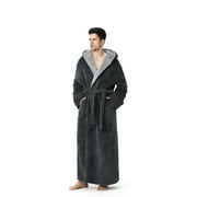 AMITOFO Long Robes for Men with Hood & Pockets，Soft Plush Full Length Hooded Bathrobe Winter Warm Fleece Sleepwear Shawl Collar Housecoat ,Size M-XXL & Gray