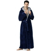 AMITOFO Long Robes for Men with Hood & Pockets,Soft Plush Full Length Hooded Bathrobe Winter Warm Fleece Sleepwear Shawl Collar Housecoat ,Size M-XXL & Gray