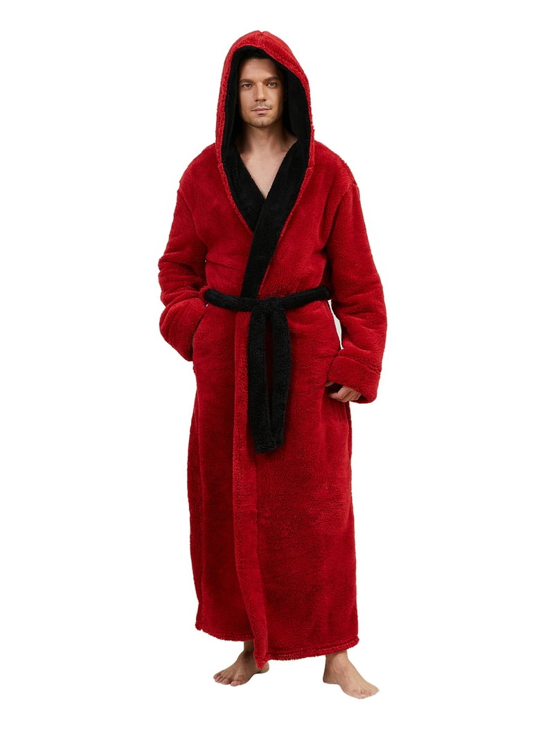 AMITOFO Long Robes for Men with Hood Pockets,Soft Plush Full