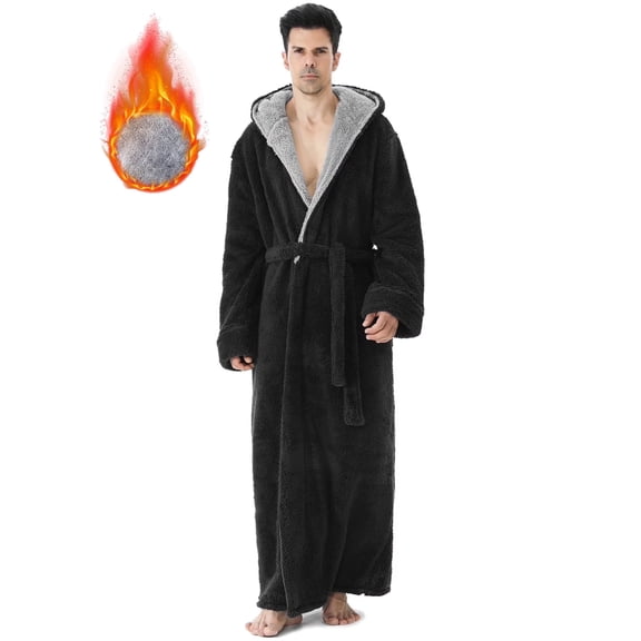 AMITOFO Long Robes for Men with Hood & Pockets?Soft Plush Full Length Hooded Bathrobe Winter Warm Fleece Sleepwear Shawl Collar Housecoat