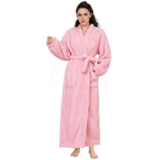 AMITOFO Long Robes for Women, Soft Fluffy Fleece Bath Robe with Front Pocket, Winter Warm Plush Lapel Womens Robes, Adjustable Belt