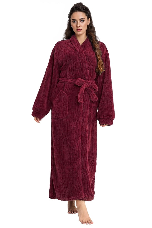 Long Robes for Women, Soft Fluffy Fleece Bath Robe with Front Pocket, Winter Warm Plush Lapel Women's Robes, Adjustable Belt