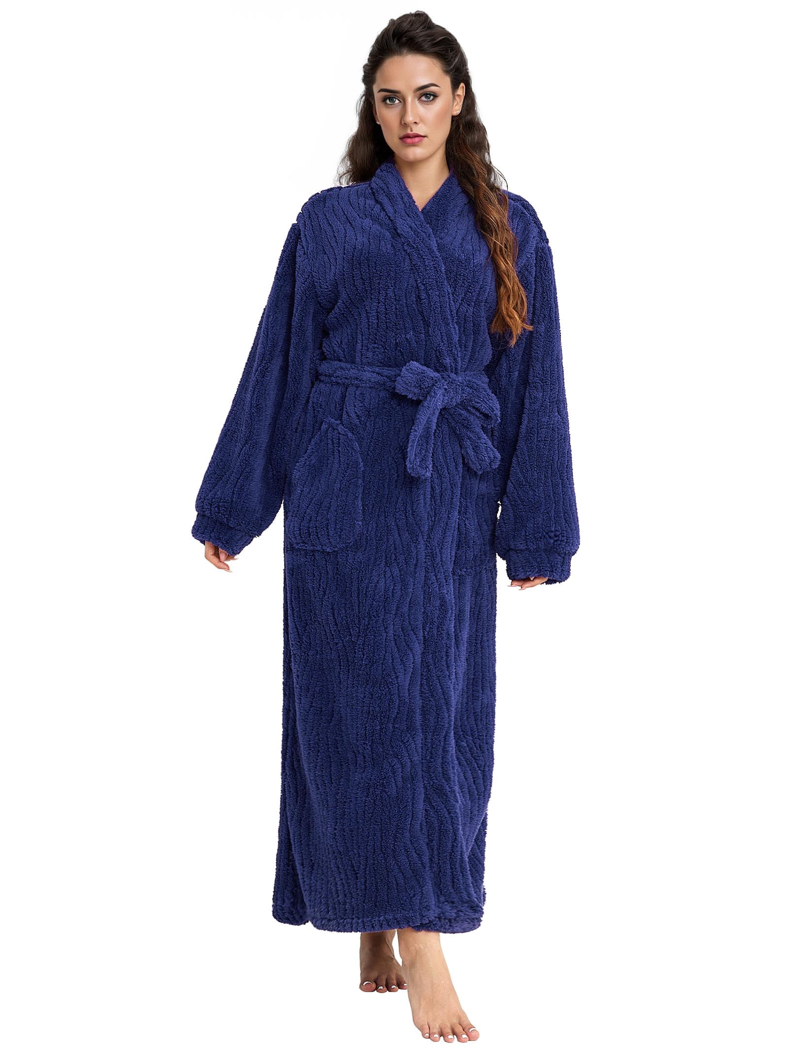 AMITOFO Long Robes for Women, Soft Fluffy Fleece Bath Robe with Front ...