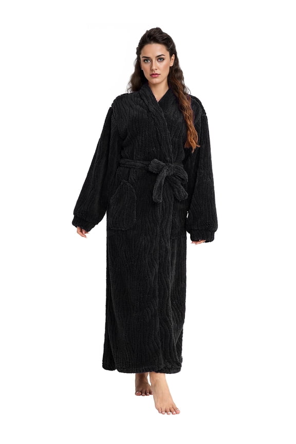 Long Robes for Women, Soft Fluffy Fleece Bath Robe with Front Pocket, Winter Warm Plush Lapel Women's Robes, Adjustable Belt