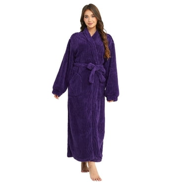 AMITOFO Long Robes for Women, Soft Fluffy Fleece Bath Robe with Front Pocket, Winter Warm Plush Lapel Women's Robes, Adjustable Belt