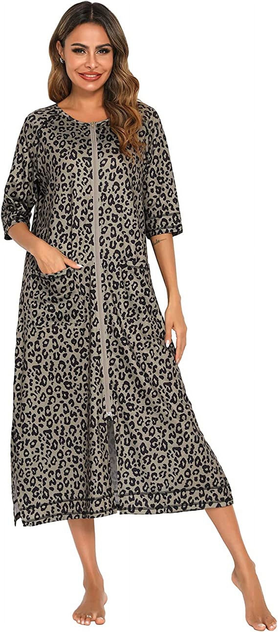 AMITOFO Long Robes for Women Zip up Bathrobes Ladies Soft Cotton Robe