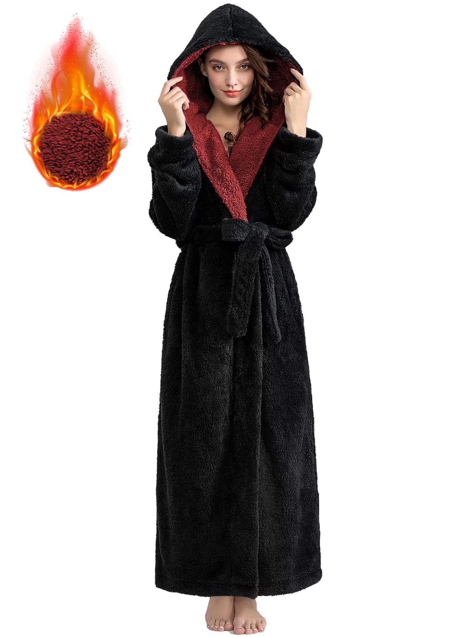 AMITOFO Long Robes for Women with Hood & Pocketsï¼ Soft Plush Full ...