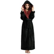 AMITOFO Long Robes for Women with Hood & Pockets，Soft Plush Full Length Hooded Bathrobe Winter Warm Fleece Sleepwear,Size M-XXL & Light Purple