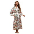 thumbnail image 1 of AMITOFO Long Satin Kimono Robes for Women – Lightweight Silky Floral Bathrobe with 3/4 Sleeves, Soft Cozy Loungewear, Sizes S to 5XL, 1 of 7