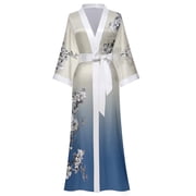 AMITOFO Long Silky Kimono Robes for Women Lightweight Silky Satin Floral Bathrobe Soft Cozy Ladies Housecoat Loungewear