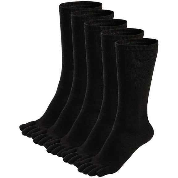 AMITOFO Mens Toe Socks Cotton Athletic Running Calf Five Finger Crew Socks,5 Pairs Size 11-13