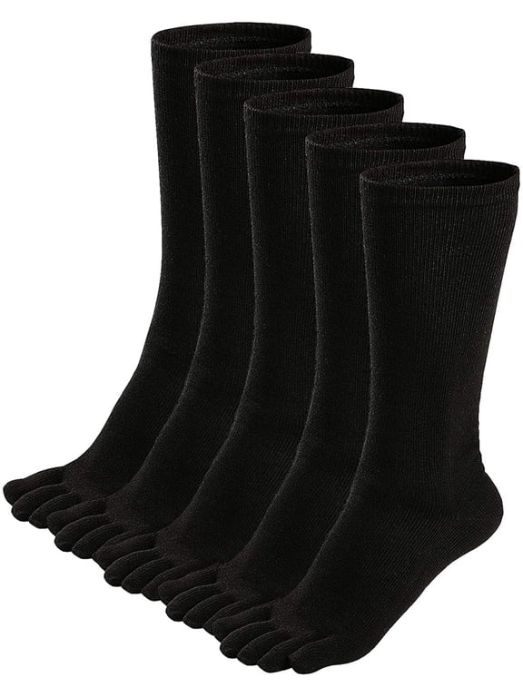Mens Toe Socks Cotton Athletic Running Calf Five Finger Crew Socks,5 Pairs Size 11-13