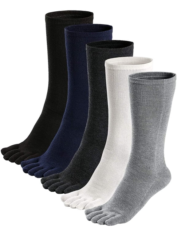 Mens Toe Socks Cotton Athletic Running Calf Five Finger Crew Socks,5 Pairs Size 11-13