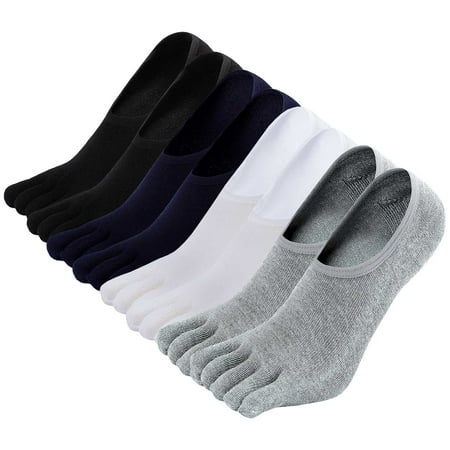 AMITOFO No Show Socks for Men Running Toe Socks Non Slip Invisible Low Cut Sock Cotton Five Finger Liner Sox , 4 Pairs, Size 6-10
