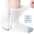 thumbnail image 1 of AMITOFO Non-Binding Diabetic Socks with Anti-Slip Grips,4 Pairs Loose Fit Cotton Crew Socks for Men and Women,Comfort and Safe Gripper Socks for Elderly,White, 1 of 9