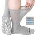 thumbnail image 1 of AMITOFO Non-Binding Diabetic Socks with Anti-Slip Grips,4 Pairs Loose Fit Cotton Crew Socks for Men and Women,Comfort and Safe Gripper Socks for Elderly,Gray, 1 of 9