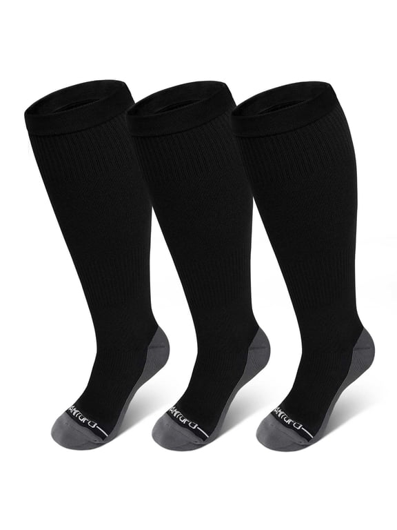 Plus Size Compression Socks Wide Calf for Women Men, 20-30 mmHg Wide Calf Knee High Circulation Socks for Circulation, Recovery & Daily Comfort, Size 4XL, Charcoal