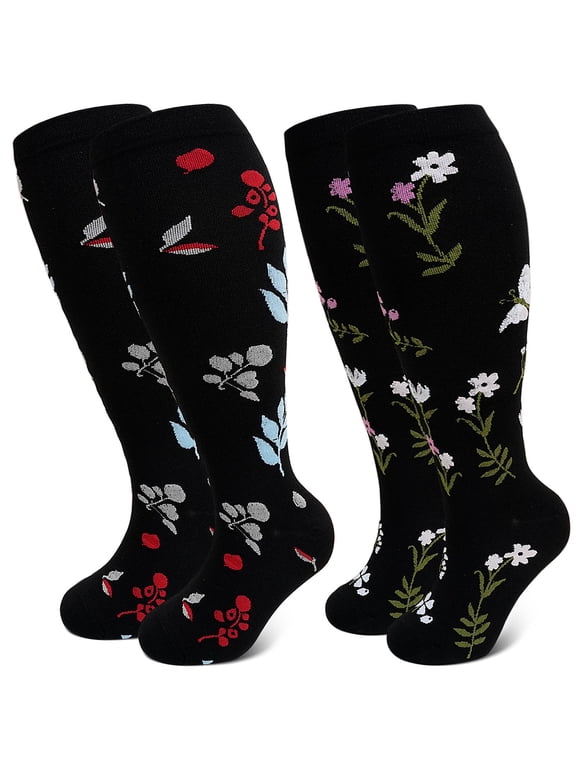 Plus Size Compression Socks for Women & Men Circulation (2 Pairs) – Graduated Support Socks for Running and Athletic Sports