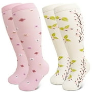 AMITOFO Plus Size Compression Socks for Women & Men Circulation (2 Pairs) – Graduated Support Socks for Running and Athletic Sports