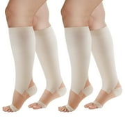 AMITOFO Plus Size Compression Socks for Women & Men – Open Toe, Extra Large, Wide Calf, 15-20mmHg, 2 Pairs, Ideal for Sports & Health Care