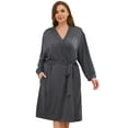thumbnail image 1 of AMITOFO Plus Size Robes for Women – Lightweight 3/4 Sleeve Bathrobe with Adjustable Waist Belt & Pockets – V-Neck Maternity Robe, Soft Breathable Fabric, Ideal for All Seasons, XL-5XL, Dark Gray, 1 of 8