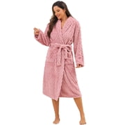 AMITOFO Plush Robes for Women   Soft Warm Fleece Bathrobe Elegant Comfort & Warmth for the Cold Seasons