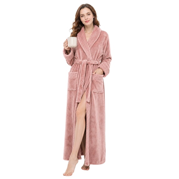 AMITOFO Plush Robes for Women Soft Warm Fleece Bathrobe Ladies Long Comfy Spa Bath Robe Housecoat