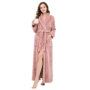 AMITOFO Plush Robes for Women Soft Warm Fleece Bathrobe Ladies Long Comfy Spa Bath Robe Housecoat