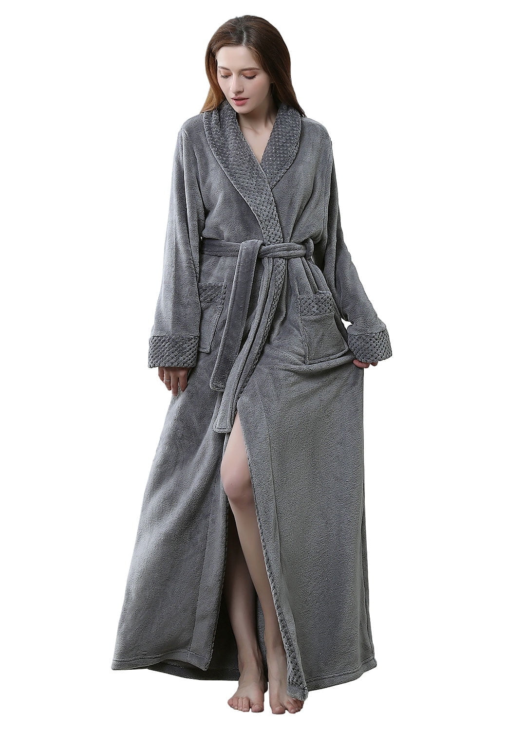 AMITOFO Women's Plush Fleece Bathrobe, Soft Warm Long Spa Robe & Lounge ...