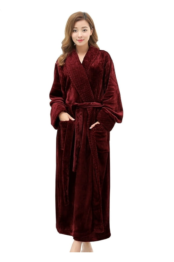 Plush Robes for Women Soft Warm Fleece Bathrobe Ladies Long Comfy Spa Bath Robe Housecoat