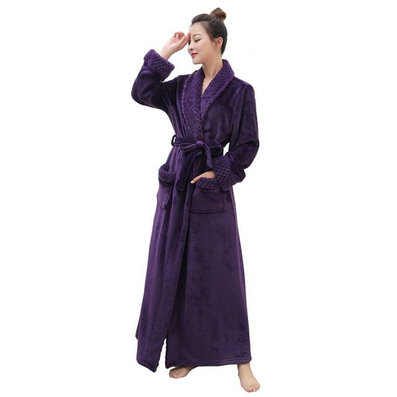 AMITOFO Plush Robes for Women Soft Warm Fleece Bathrobe Ladies Long Comfy Spa Bath Robe Housecoat