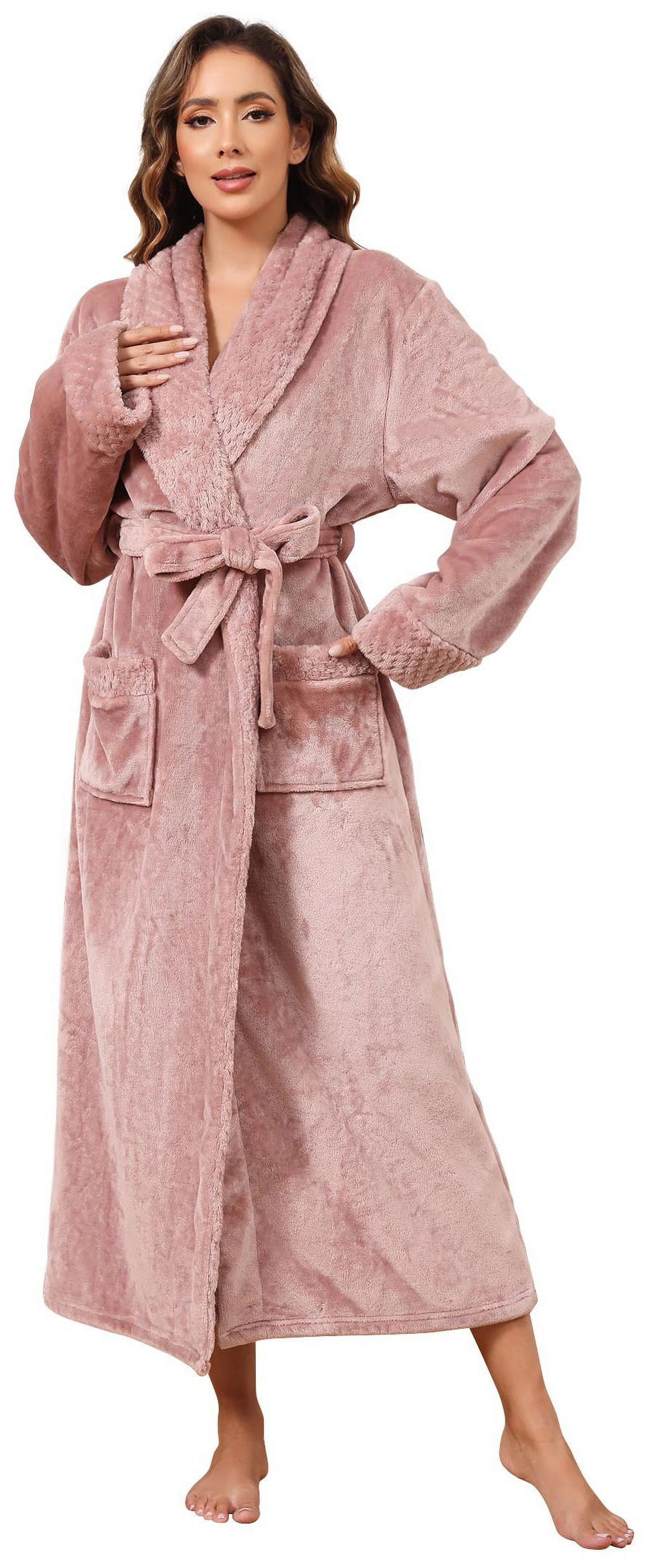 AMITOFO Plush Robes for Women Soft Warm Fleece Bathrobe Ladies Long