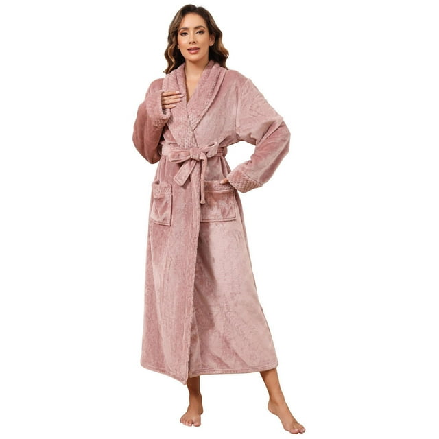 AMITOFO Women's Warm Plush Fleece Spa Bathrobe Long Durable Housecoat