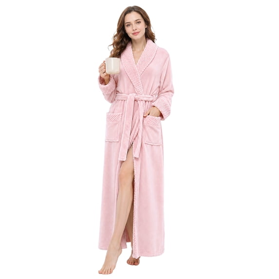 AMITOFO Plush Robes for Women Soft Warm Fleece Bathrobe Ladies Long Comfy Spa Bath Robe Housecoat