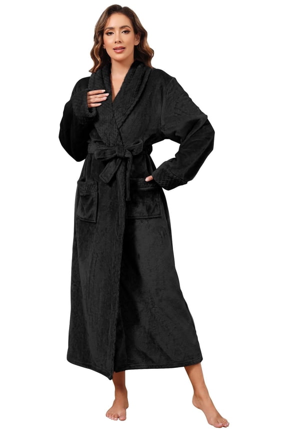 Plush Robes for Women Soft Warm Fleece Bathrobe Ladies Long Comfy Spa Bath Robe Housecoat
