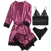 AMITOFO Satin Silk Pajamas XXL Adjustable Lace Trim Cami, Purple, 4 Set