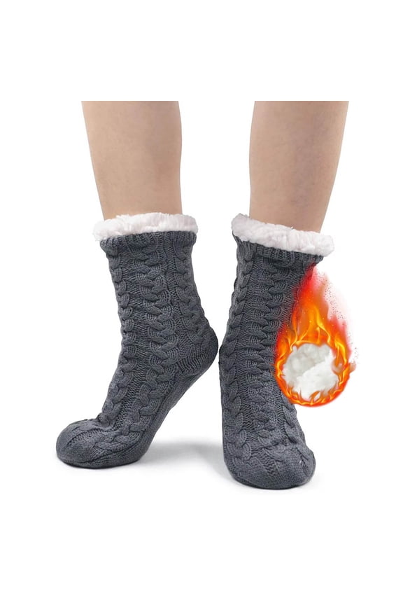 Sherpa Slipper Socks for Women with Grip Non Slip Fuzzy Fluffy Winter Cozy Cabin Warm Fleece Soft Home Socks, Gray